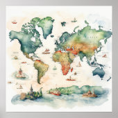 Aquarel Reiskaart Poster (Voorkant)