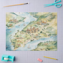 Aquarel Reiskaart Tissuepapier