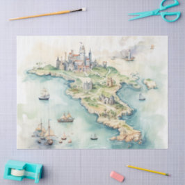 Aquarel Reiskaart Tissuepapier
