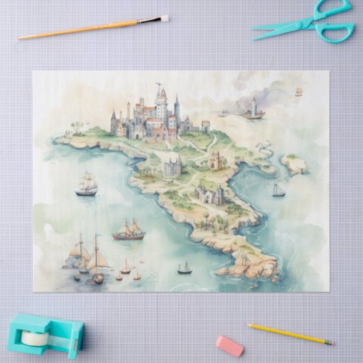Aquarel Reiskaart Tissuepapier (Craft)