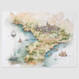 Aquarel Reiskaart Tissuepapier