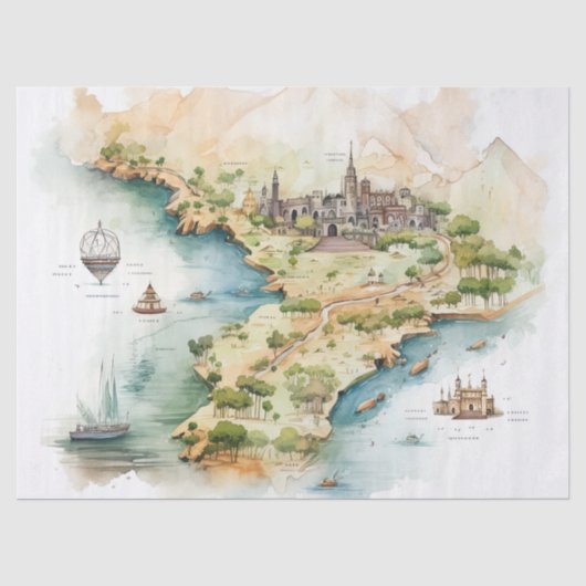 Aquarel Reiskaart Tissuepapier (Voorkant)