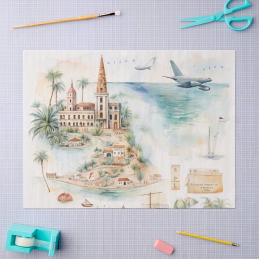 Aquarel Reiskaart Tissuepapier (Craft)