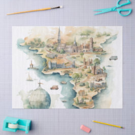 Aquarel Reiskaart Tissuepapier