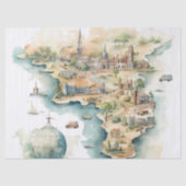 Aquarel Reiskaart Tissuepapier (Voorkant)