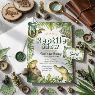 Aquarel Reptiel Jungle Verjaardagsuitnodiging Kaart