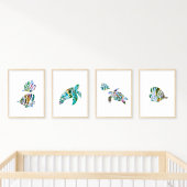 Aquarel Rifvissen en Zeeschildpadden Origineel Muurkunst Sets