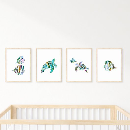 Aquarel Rifvissen en Zeeschildpadden Origineel Muurkunst Sets