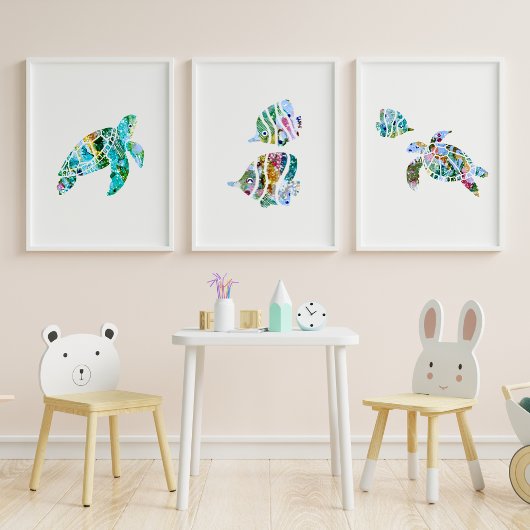 Aquarel Rifvissen en Zeeschildpadden Origineel Muurkunst Sets