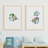 Aquarel Rifvissen en Zeeschildpadden Origineel Muurkunst Sets