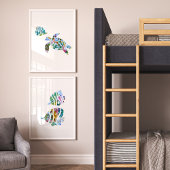 Aquarel Rifvissen en Zeeschildpadden Origineel Muurkunst Sets