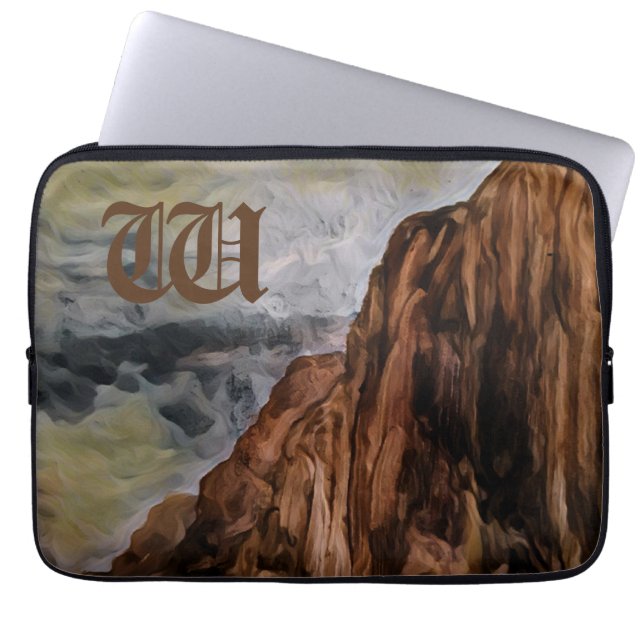 Aquarel Rocky Mountains schilderij monogram Laptop Sleeve (Voorkant)
