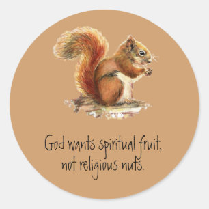 Aquarel Rode Eekhoorn, Grappige Spreuk Ronde Sticker
