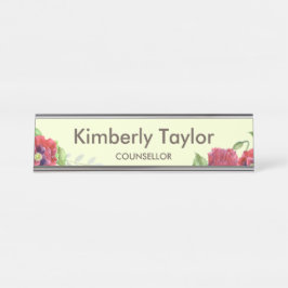 Aquarel Rode Klaprozen Bloem Illustratie Kantoor Bureau Naambordje