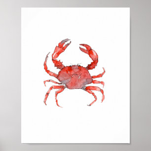 Aquarel Rode Krab Schilderij Muurkunst Poster
