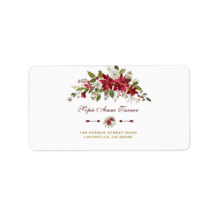 Aquarel Rode Poinsettia Boeket bruiloft Etiket