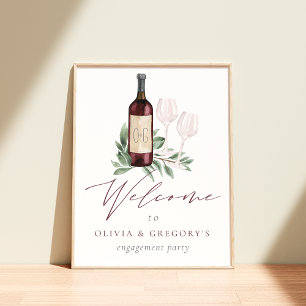 Aquarel Rode Wijn Botanisch Evenement Welkomstbord Poster