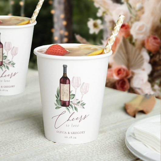 Aquarel Rode Wijn Proost op de Liefde Papieren Bekers