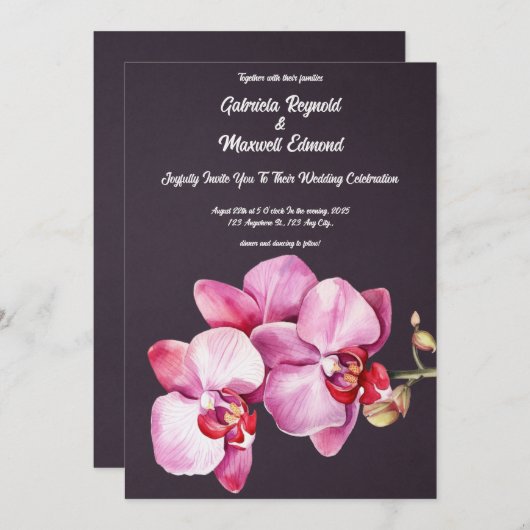 Aquarel Romantische Orchideeën Bloemenbruiloft Kaart (Voorkant / Achterkant)