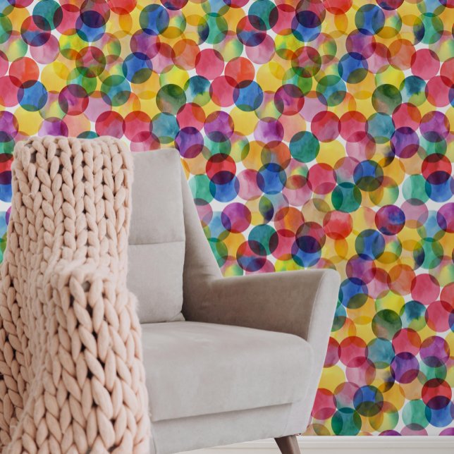 Aquarel Ronde Inkt Dot Spotty Patroon Behang (Watercolour Round Ink Dot Spotty Pattern Wallpaper from Ricaso. Fun bold colorful trend home decor)