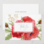 Aquarel Rood Bloemmotief Op Maat Gemaakte Dankjewe Bedankkaart (Voorkant / Achterkant)