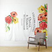 Aquarel Rood en Geel Bloemmotief Foto Achtergrond Wandkleed (In Situ (horizontaal))