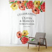 Aquarel Rood en Geel Bloemmotief Foto Achtergrond Wandkleed (In situ)