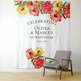 Aquarel Rood en Geel Bloemmotief Foto Achtergrond Wandkleed