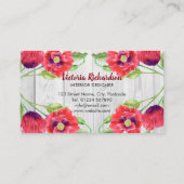 Aquarel Rood Poppies Grijs Houten Korrel Patroon Visitekaartje (Achterkant)