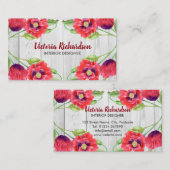 Aquarel Rood Poppies Grijs Houten Korrel Patroon Visitekaartje (Voorkant / Achterkant)