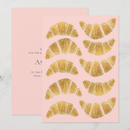 Aquarel Roos Croissant Uitnodiging (Voorkant / Achterkant)