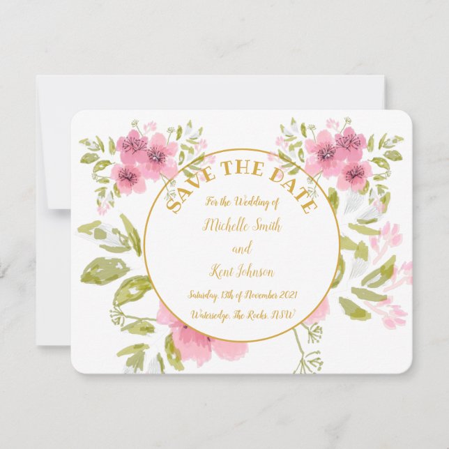 Aquarel Roze Anemone Floral Save The Date (Voorkant)