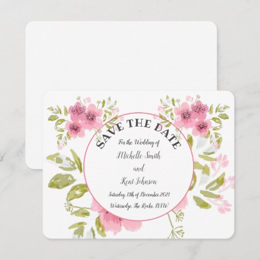 Aquarel Roze Anemone Floral Save The Date Kaart (Voorkant / Achterkant)