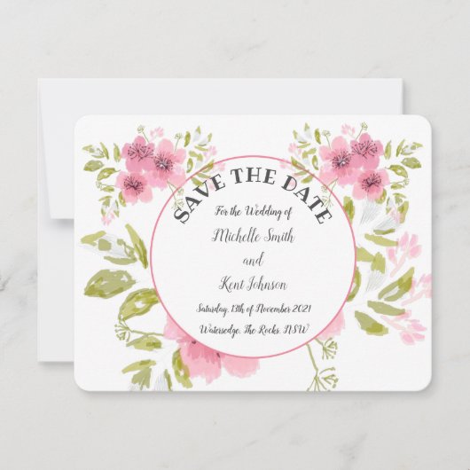 Aquarel Roze Anemone Floral Save The Date Kaart (Voorkant)