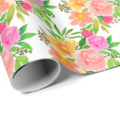 Aquarel roze bloemen op wit cadeaupapier (Rol Hoek)