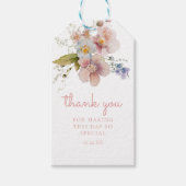 Aquarel Roze Bloemige Dankjewel Cadeaulabel (Voorkant)