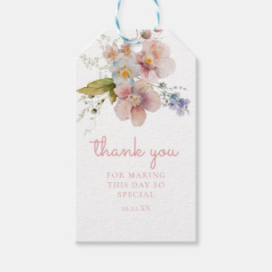 Aquarel Roze Bloemige Dankjewel Cadeaulabel