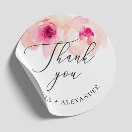 Aquarel roze bloemige trouw bedankt  ronde sticker