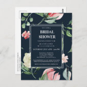 AQUAREL ROZE BLOMEN BRUIDSSHOWER UITNODIGING (Voorkant / Achterkant)