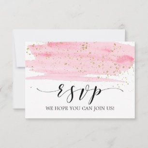 Aquarel Roze Blos & Gouden Menu Keuze RSVP Kaart
