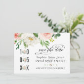 Aquarel Roze Blush Bloemen Bruiloft Handschrift Save The Date (Staand voorkant)