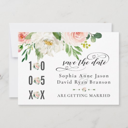 Aquarel Roze Blush Bloemen Bruiloft Handschrift Save The Date (Voorkant)