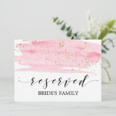 Aquarel Roze Blush & Goud Trouw Gereserveerd Bord Kaart (Staand voorkant)