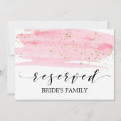 Aquarel Roze Blush & Goud Trouw Gereserveerd Bord Kaart (Achterkant)
