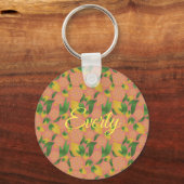 Aquarel Roze Citroen Fruit Persoonlijk Sleutelhanger (Voorkant)