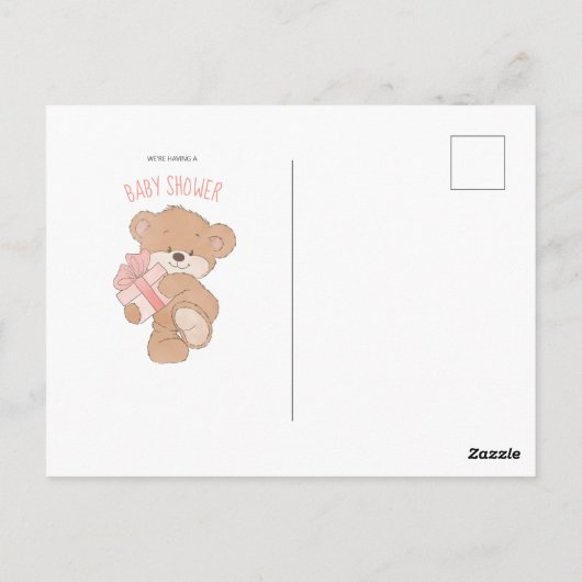 Aquarel Roze Eenvoudige Teddyshower voor Baby'tje Briefkaart (Achterkant)