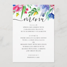 Aquarel roze en blauwe bloemrijke tuinbruiloft menu