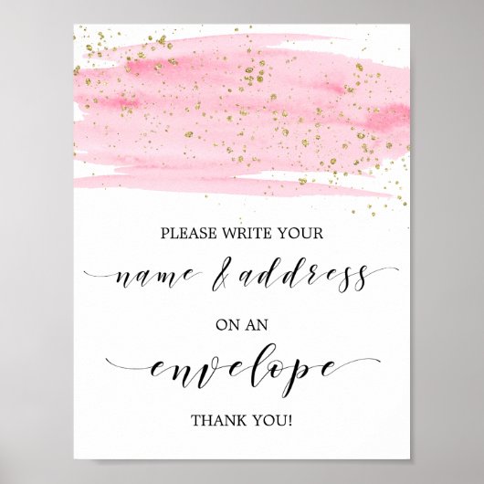 Aquarel Roze en Goud Adres Een Envelop Label Poster (Voorkant)