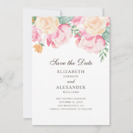 Aquarel roze en perzik bloemen. Bloemige trouw Save The Date