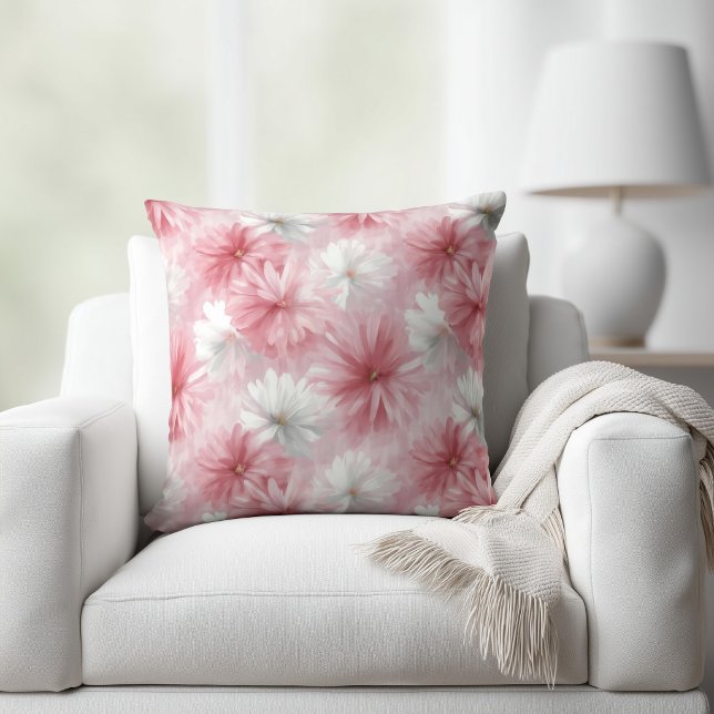 Aquarel Roze en Witte Bloemen Kussen (Creator heeft geüpload)